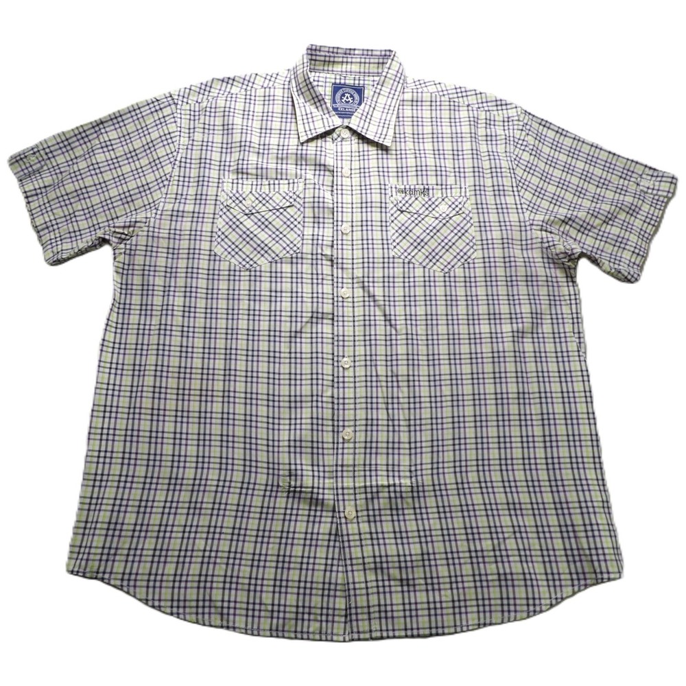 VTG Y2K Akademiks Short Sleeve Plaid Button Down Shirt Men Multicolor 4XL Cotton